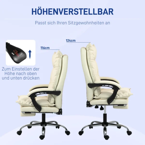 Bureaustoel ergonomisch in hoogte verstelbaar 155° kantelbaar met ligfunctie en voetensteun in beige voor comfortabel werken 5
