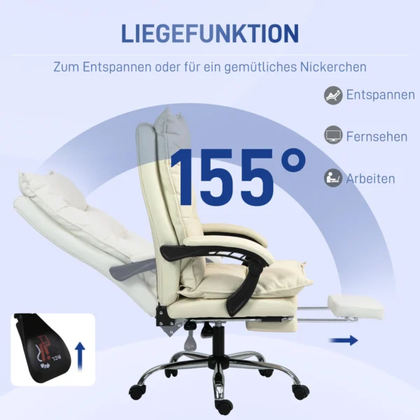 Bureaustoel ergonomisch in hoogte verstelbaar 155° kantelbaar met ligfunctie en voetensteun in beige voor comfortabel werken 6