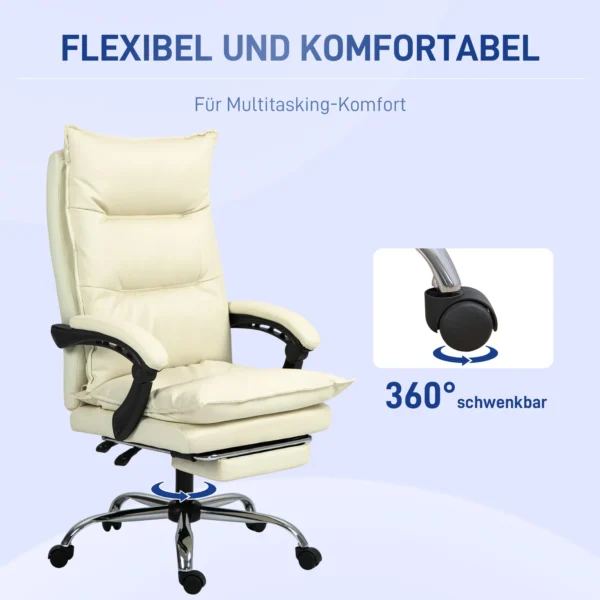 Bureaustoel ergonomisch in hoogte verstelbaar 155° kantelbaar met ligfunctie en voetensteun in beige voor comfortabel werken 7