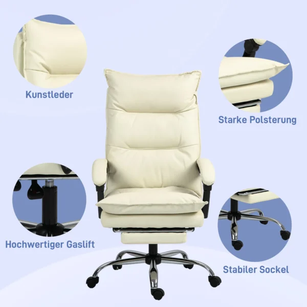 Bureaustoel ergonomisch in hoogte verstelbaar 155° kantelbaar met ligfunctie en voetensteun in beige voor comfortabel werken 8
