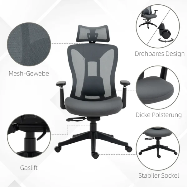 Bureaustoel ergonomische bureaustoel met ligfunctie mesh grijs voor comfortabel werken & ontspannen 10