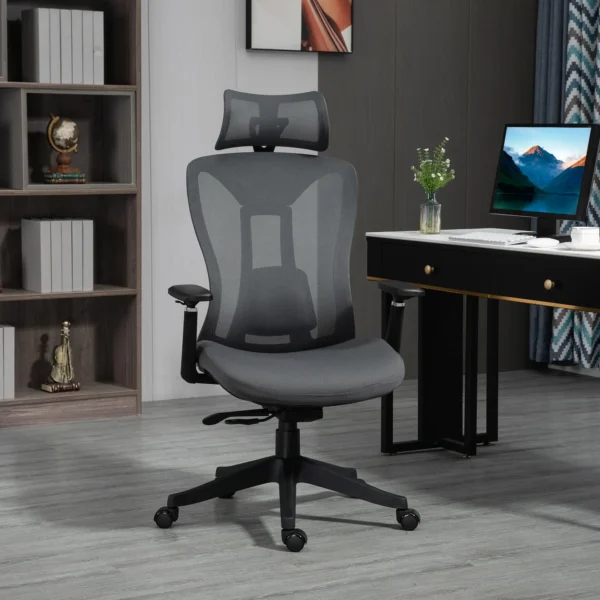 Bureaustoel ergonomische bureaustoel met ligfunctie mesh grijs voor comfortabel werken & ontspannen 2