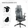Bureaustoel ergonomische bureaustoel met ligfunctie mesh grijs voor comfortabel werken & ontspannen 5