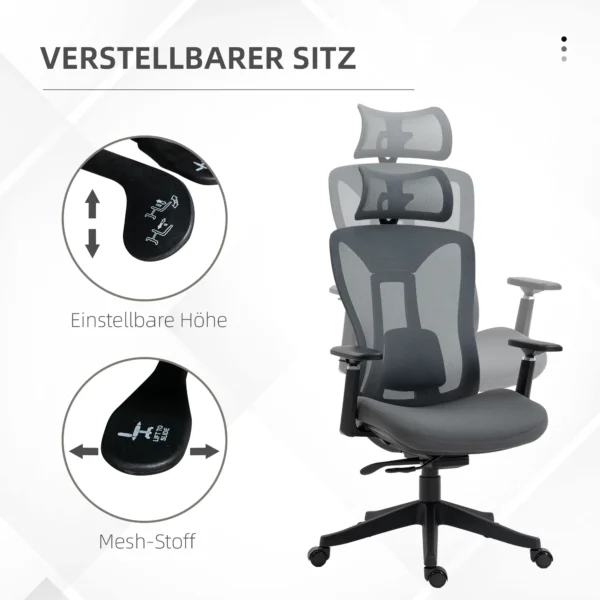 Bureaustoel ergonomische bureaustoel met ligfunctie mesh grijs voor comfortabel werken & ontspannen 5