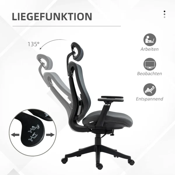 Bureaustoel ergonomische bureaustoel met ligfunctie mesh grijs voor comfortabel werken & ontspannen 6