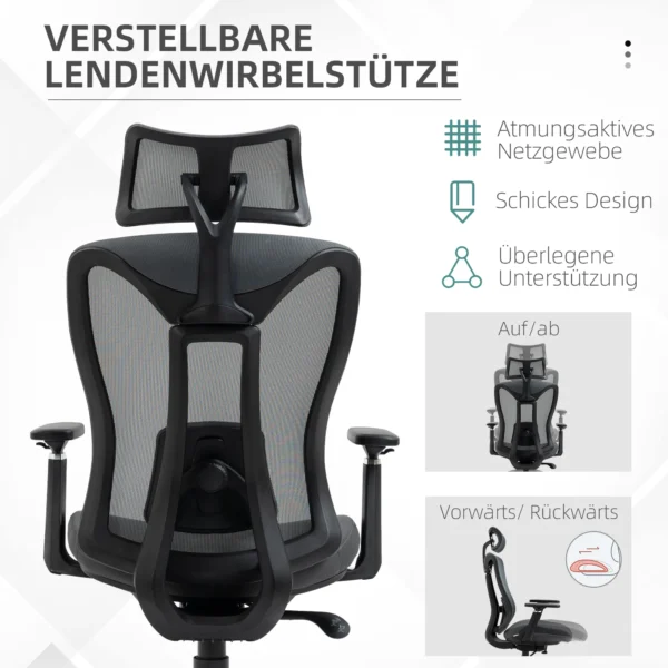 Bureaustoel ergonomische bureaustoel met ligfunctie mesh grijs voor comfortabel werken & ontspannen 7