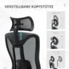 Bureaustoel ergonomische bureaustoel met ligfunctie mesh grijs voor comfortabel werken & ontspannen 8