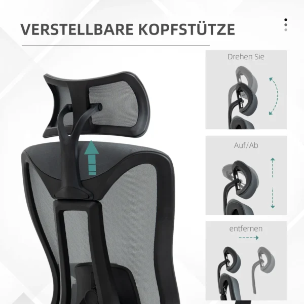 Bureaustoel ergonomische bureaustoel met ligfunctie mesh grijs voor comfortabel werken & ontspannen 8