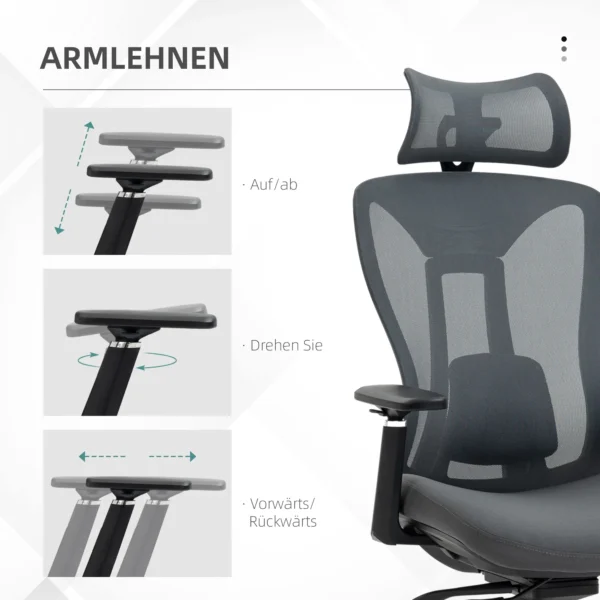 Bureaustoel ergonomische bureaustoel met ligfunctie mesh grijs voor comfortabel werken & ontspannen 9