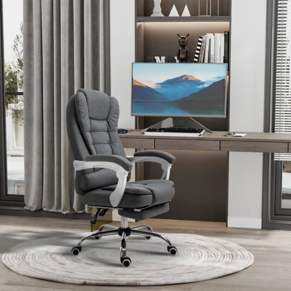 Bureaustoel ergonomische bureaustoel met opklapbare voetensteun, in hoogte verstelbaar & kantelbaar, metaal grijs voor comfort in het thuiskantoor 2