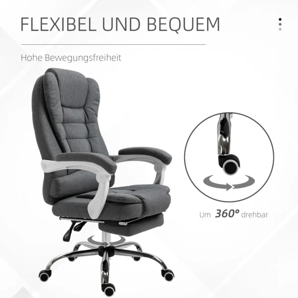 Bureaustoel ergonomische bureaustoel met opklapbare voetensteun, in hoogte verstelbaar & kantelbaar, metaal grijs voor comfort in het thuiskantoor 8