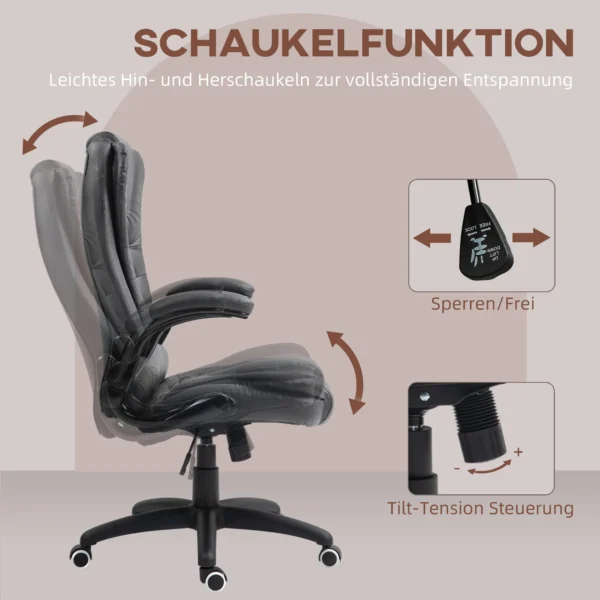 Bureaustoel, ergonomische directeursstoel met kantelfunctie, opklapbare armleuning, in hoogte verstelbare bureaustoel met draaifunctie voor thuiswerk, kunstleer, donkergrijs 6
