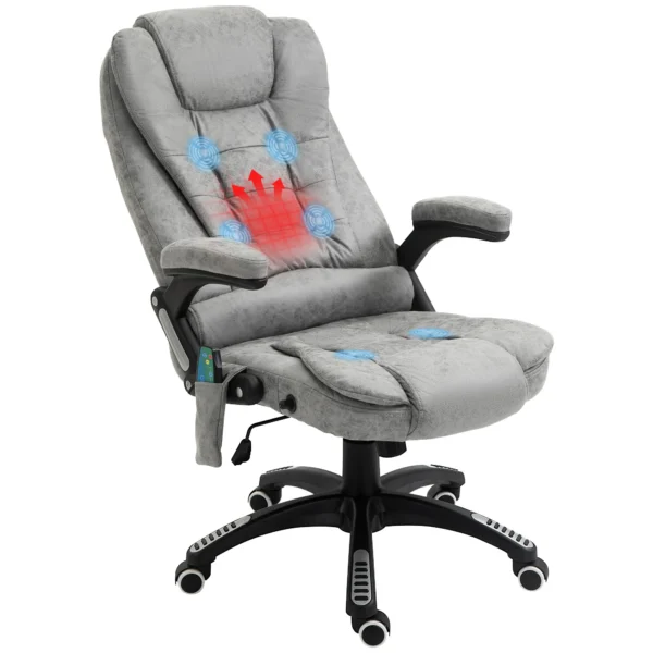 Bureaustoel met massage en verwarmingsfunctie, ergonomisch, hoogte verstelbaar, soepel, 6 massagepunten, 68b x 72t x 110 120h cm, grijs 1