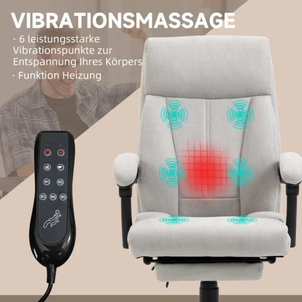 Bureaustoel met massagefunctie, ergonomische directiestoel met verstelbare voetensteun, lichtgrijs voor kantoor & thuiswerkplek 5