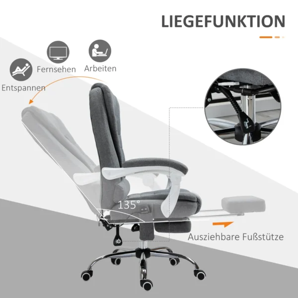Bureaustoel met massagefunctie, in hoogte verstelbaar, ergonomische bureaustoel met ligfunctie, verwarmingsfunctie, voetensteun 6