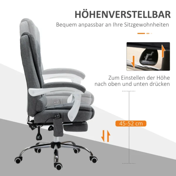 Bureaustoel met massagefunctie, in hoogte verstelbaar, ergonomische bureaustoel met ligfunctie, verwarmingsfunctie, voetensteun 7
