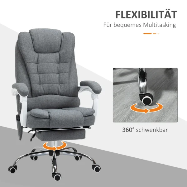 Bureaustoel met massagefunctie, in hoogte verstelbaar, ergonomische bureaustoel met ligfunctie, verwarmingsfunctie, voetensteun 8