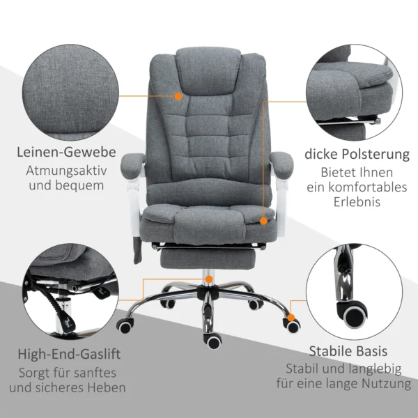 Bureaustoel met massagefunctie, in hoogte verstelbaar, ergonomische bureaustoel met ligfunctie, verwarmingsfunctie, voetensteun 9