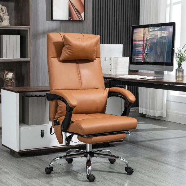 Bureaustoel met massagefunctie, lendenwarmer, 6 massagepunten, 5 modi, belasting 120 kg, 66x67x115 123cm, kunstleer, lichtbruin 2