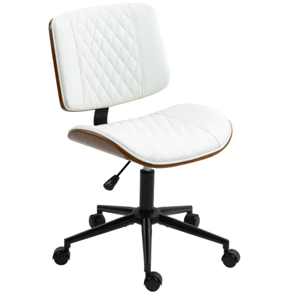 Bureaustoel verstelbare bureaustoel op wielen, diamantstiksels, draaistoel met kantelfunctie, kunstleer, wit 1