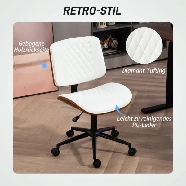 Bureaustoel verstelbare bureaustoel op wielen, diamantstiksels, draaistoel met kantelfunctie, kunstleer, wit 5