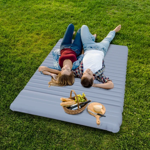 Camping zelfopblaasbare luchtmatras voor 2 personen tot 150 kg met voetpomp & draagtas, blauw 2