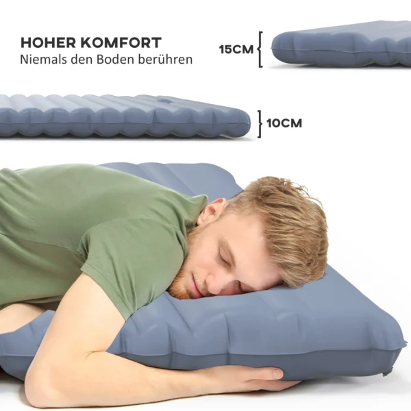 Camping zelfopblaasbare luchtmatras voor 2 personen tot 150 kg met voetpomp & draagtas, blauw 5