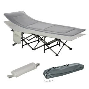 Campingbed opvouwbaar veldbed met hoofdkussen en zijtas, matras in lichtgrijs, belastbaar tot 150kg 1