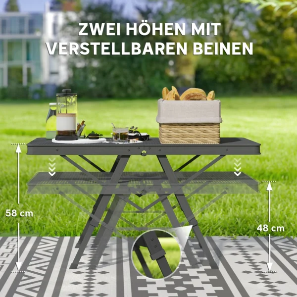 Campingtafel in hoogte verstelbaar klaptafel met metalen rooster opvouwbare tuintafel van aluminium licht multifunctionele tafel bijzettafel voor tuin balkon camping 90 x 40,5cm zwart 6