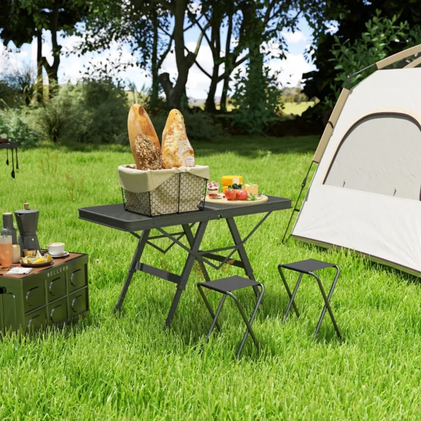 Campingtafel in hoogte verstelbaar klaptafel met metalen rooster opvouwbare tuintafel van aluminium licht multifunctionele tafel bijzettafel voor tuin balkon camping 90 x 40,5cm zwart 8