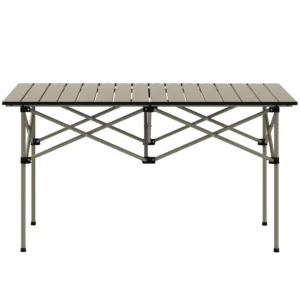 Campingtafel opklaptafel met oprolbare tafelblad x frame tuintafel van aluminium lichtgewicht 2 personen bijzettafel vouwtafel voor tuin balkon camping 95 x 55cm khaki 1