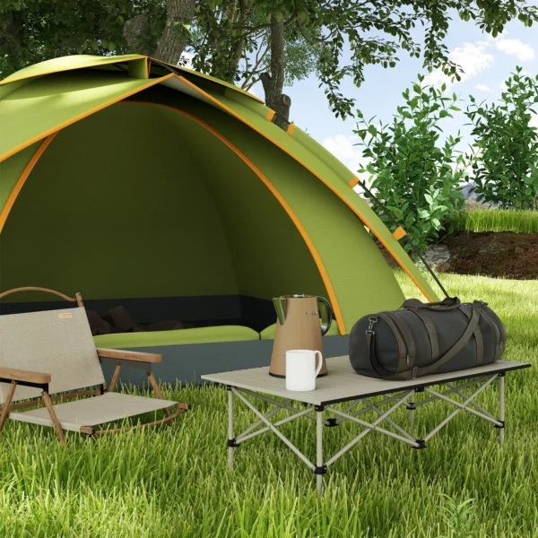 Campingtafel opklaptafel met oprolbare tafelblad x frame tuintafel van aluminium lichtgewicht 2 personen bijzettafel vouwtafel voor tuin balkon camping 95 x 55cm khaki 2
