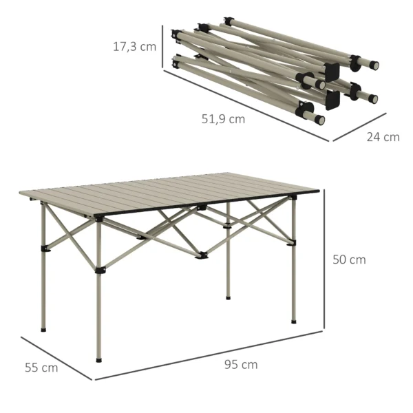 Campingtafel opklaptafel met oprolbare tafelblad x frame tuintafel van aluminium lichtgewicht 2 personen bijzettafel vouwtafel voor tuin balkon camping 95 x 55cm khaki 4