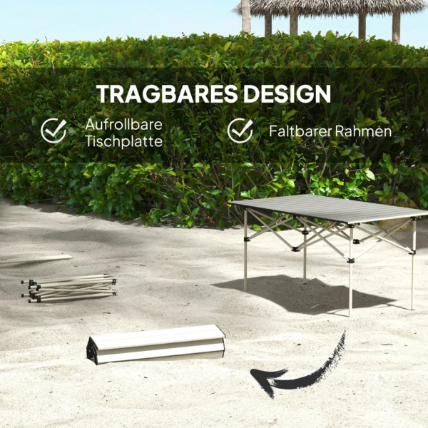 Campingtafel opklaptafel met oprolbare tafelblad x frame tuintafel van aluminium lichtgewicht 2 personen bijzettafel vouwtafel voor tuin balkon camping 95 x 55cm khaki 5