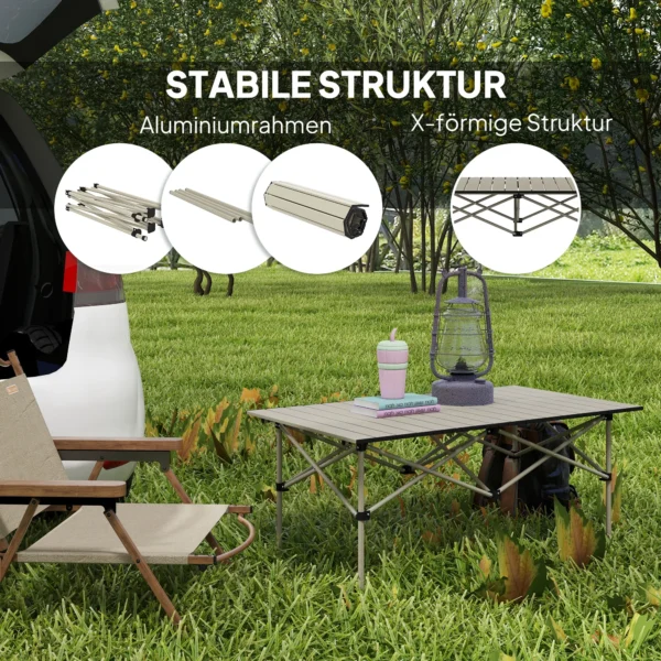 Campingtafel opklaptafel met oprolbare tafelblad x frame tuintafel van aluminium lichtgewicht 2 personen bijzettafel vouwtafel voor tuin balkon camping 95 x 55cm khaki 6