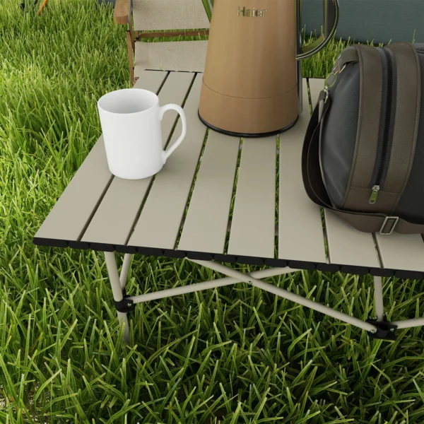 Campingtafel opklaptafel met oprolbare tafelblad x frame tuintafel van aluminium lichtgewicht 2 personen bijzettafel vouwtafel voor tuin balkon camping 95 x 55cm khaki 8