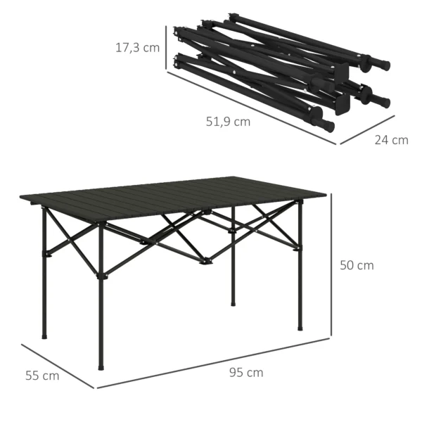 Campingtafel opklaptafel met oprolbare tafelblad x frame tuintafel van aluminium lichtgewicht 2 personen bijzettafel vouwtafel voor tuin balkon camping 95 x 55cm zwart 4