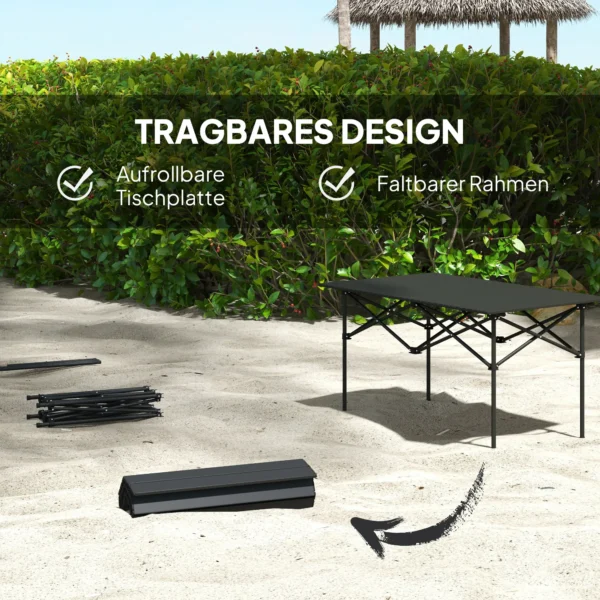 Campingtafel opklaptafel met oprolbare tafelblad x frame tuintafel van aluminium lichtgewicht 2 personen bijzettafel vouwtafel voor tuin balkon camping 95 x 55cm zwart 5