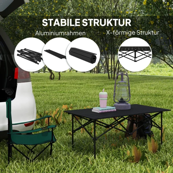 Campingtafel opklaptafel met oprolbare tafelblad x frame tuintafel van aluminium lichtgewicht 2 personen bijzettafel vouwtafel voor tuin balkon camping 95 x 55cm zwart 6
