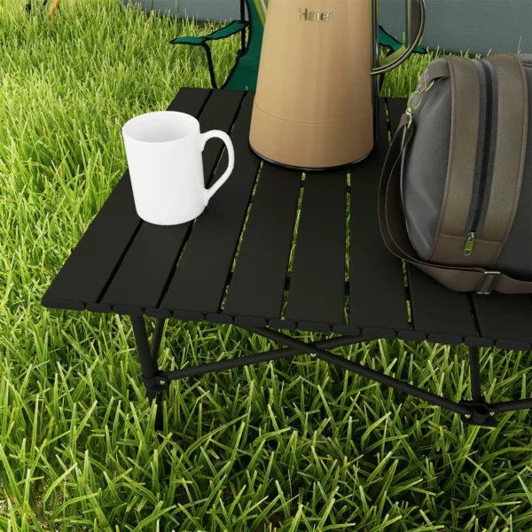 Campingtafel opklaptafel met oprolbare tafelblad x frame tuintafel van aluminium lichtgewicht 2 personen bijzettafel vouwtafel voor tuin balkon camping 95 x 55cm zwart 8