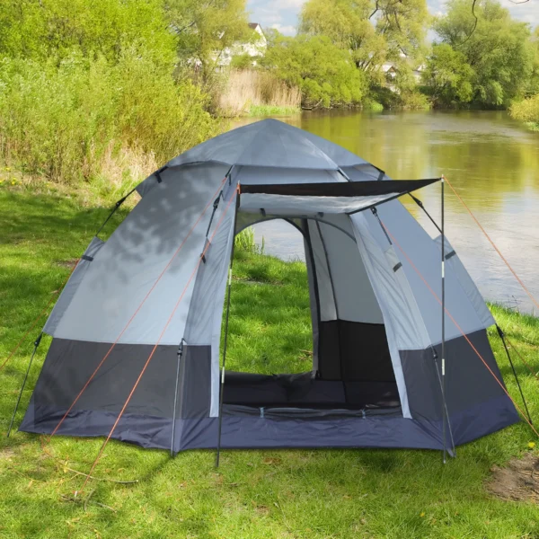 Campingtent 3 4 personen, gezinstent, koepeltent, 210t pu, staal, glasvezel, grijs+zwart, 240 x 240 x 195 cm 2