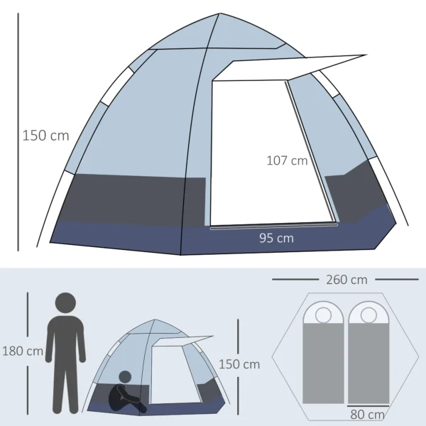 Campingtent 3 4 personen, gezinstent, koepeltent, 210t pu, staal, glasvezel, grijs+zwart, 240 x 240 x 195 cm 4