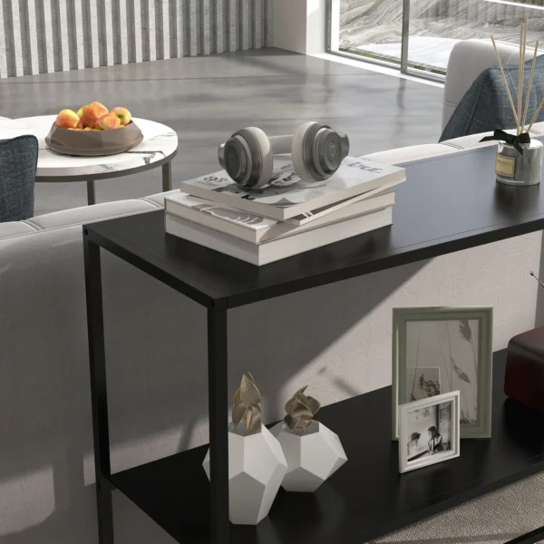 Console tafel gang tafel bijzettafel van staal met 2 niveaus en kiepbeveiliging 90x30x75 cm voor entreegebied 9
