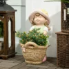 Decoratieve figuren woonkamer meisje met bloempot, 20x30x40cm, magnesium oxide, weerbestendig, huisdecoratie tuin hof, meerkleurig 2