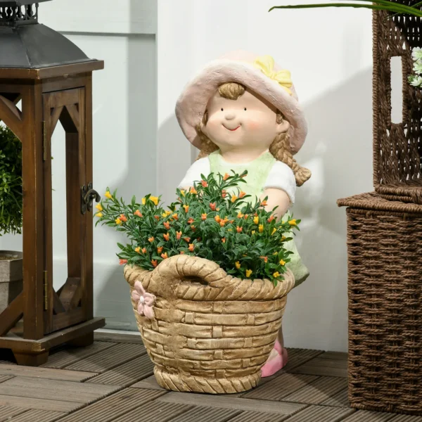 Decoratieve figuren woonkamer meisje met bloempot, 20x30x40cm, magnesium oxide, weerbestendig, huisdecoratie tuin hof, meerkleurig 2