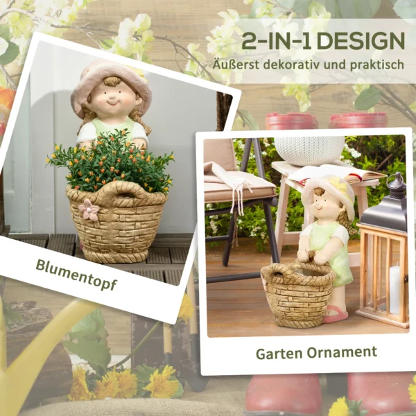 Decoratieve figuren woonkamer meisje met bloempot, 20x30x40cm, magnesium oxide, weerbestendig, huisdecoratie tuin hof, meerkleurig 5