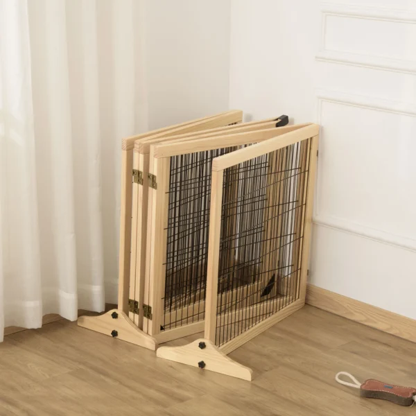 Deurbeveiligingshek afscheidingshek voor honden met voetsteun, tweerichtingsvouwen, dennenhout, metaal, natuur, 432x36x70cm 10