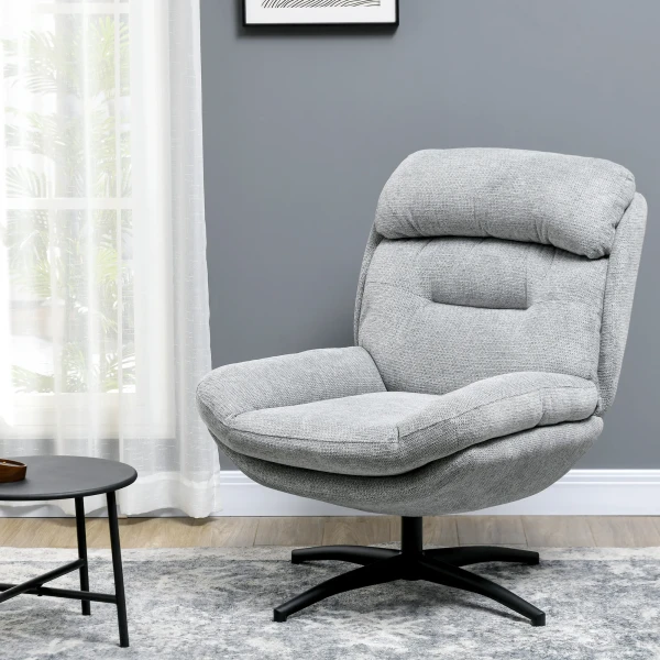 Draaibare fauteuil, loungestoel met waterafstotende chenille look, gestoffeerde relaxstoel met geïntegreerde armleuning, voor woonkamer 2