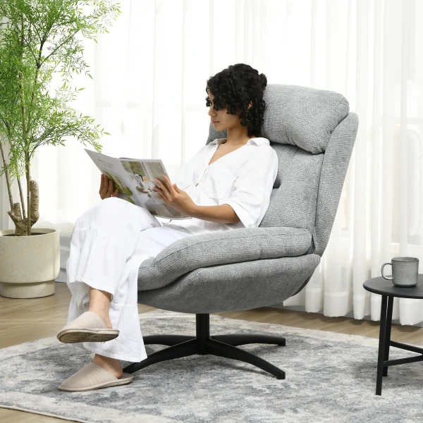 Draaibare fauteuil, loungestoel met waterafstotende chenille look, gestoffeerde relaxstoel met geïntegreerde armleuning, voor woonkamer 8