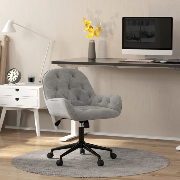 Draaistoel in hoogte verstelbaar ergonomische werkstoel met fluwelen look in lichtgrijs voor woonkamer & kantoor 2